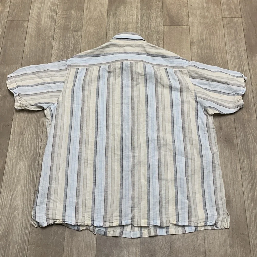 Mens Tasso Elba Linen Blend Button Down Stripe Pocket Shirt - Picture 2 of 6